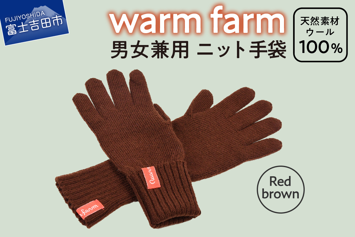 光吸収発熱ウール「ウォームファーム　ニット手袋」レッドブラウン