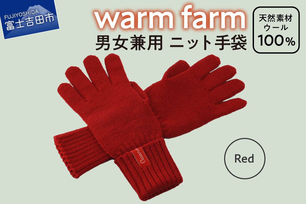 光吸収発熱ウール「ウォームファーム　ニット手袋」レッド