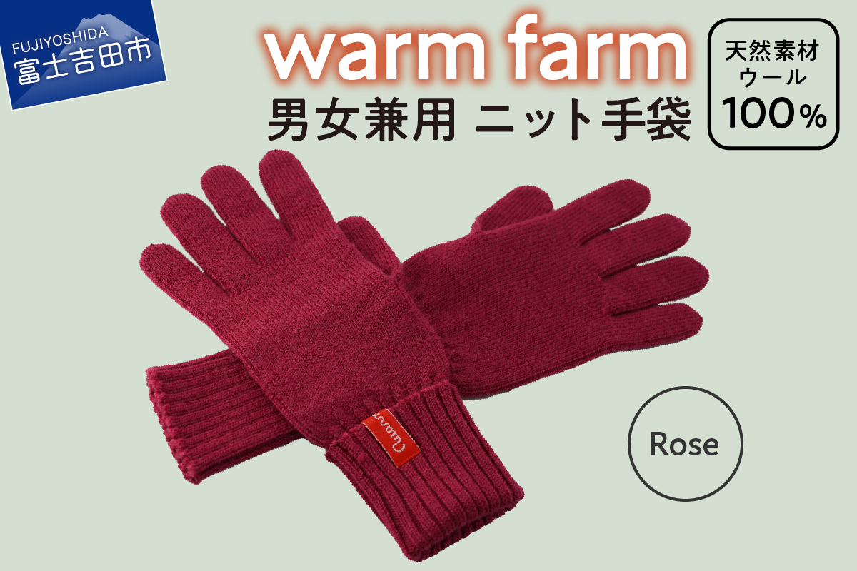 光吸収発熱ウール「ウォームファーム　ニット手袋」ローズ