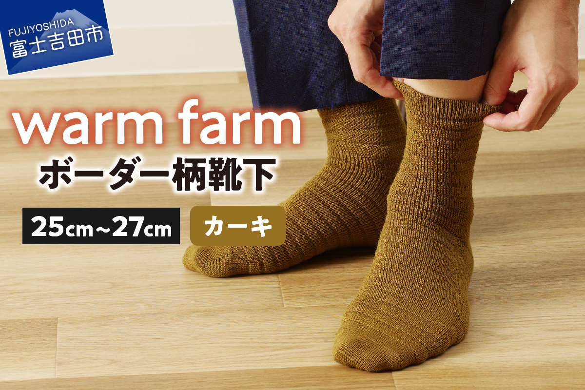 光吸収発熱ウール「ウォームファーム ボーダー柄靴下」（カーキ）