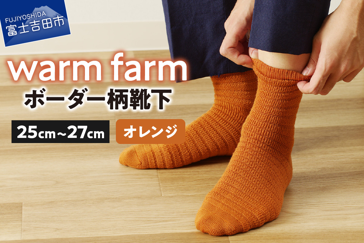 光吸収発熱ウール「ウォームファーム ボーダー柄靴下」（オレンジ）