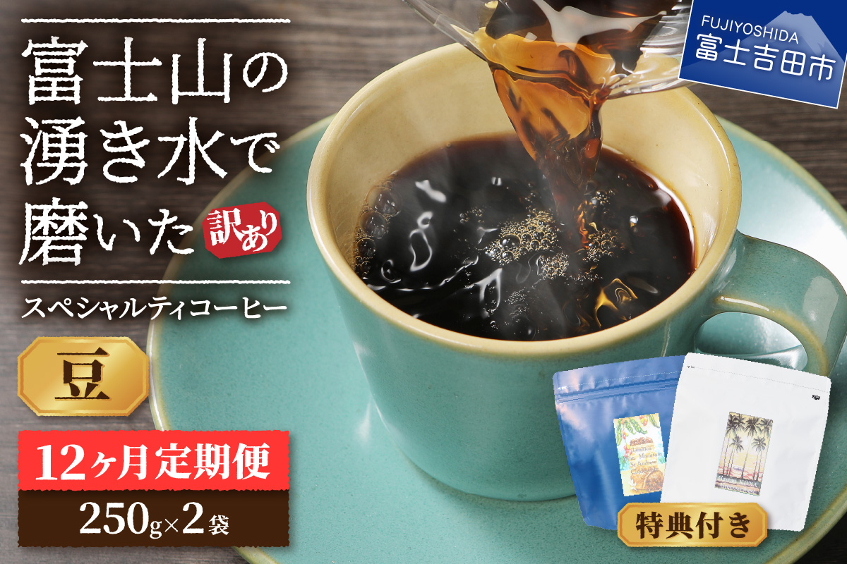 メール便発送【訳ありコーヒー定期便】富士山の湧き水で磨いた スペシャルティコーヒーセット 12ヶ月コース (豆500g)【ガイアの夜明け】