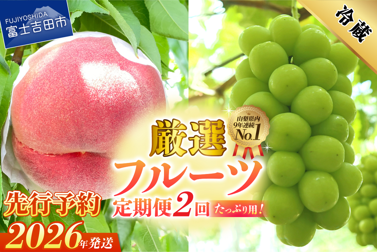 【2026年発送 先行予約】【2回定期便】厳選 旬のフルーツ定期便（桃2kg・シャインマスカット1kg以上）