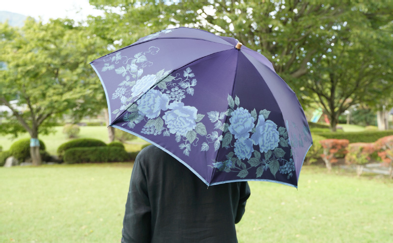【槙田商店】晴雨兼用折りたたみ傘　絵おり　バラとぶどう　ネイビー｜送料無料 槙田商店 傘 雨傘 おしゃれ レディース 贈答 プレゼント ギフト 母の日 誕生日 日本製 女性 長傘 晴雨兼用 ブランド 高品質 婦人用 日傘 UV加工 ネイビー