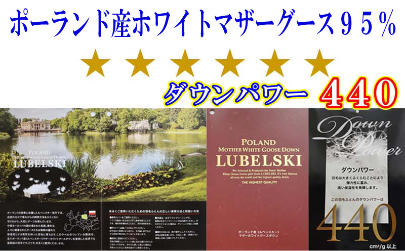 羽毛ふとん ダブルポーランド産マザーグース95%ダウンパワー4４0 1９0×210cm羽毛掛け布団
