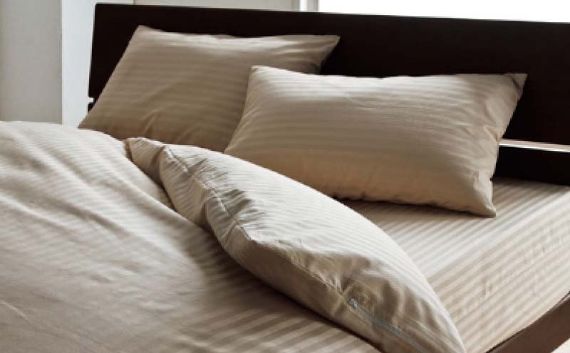 SatinStripeサテンストライプ 昼夜サテン BOXシーツ【SD(セミダブル)サイズ】【ベージュ】【日本製】 BOXシーツ　ベージュ セミダブル