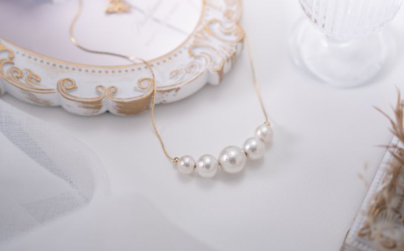 コットンパール「ホワイト」ゴールドチェーンネックレス 「ホワイト」ゴールドチェーン