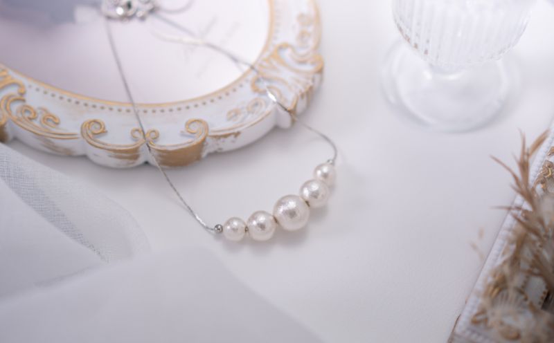 コットンパール「ホワイト」シルバーチェーンネックレス 「ホワイト」シルバーチェーン