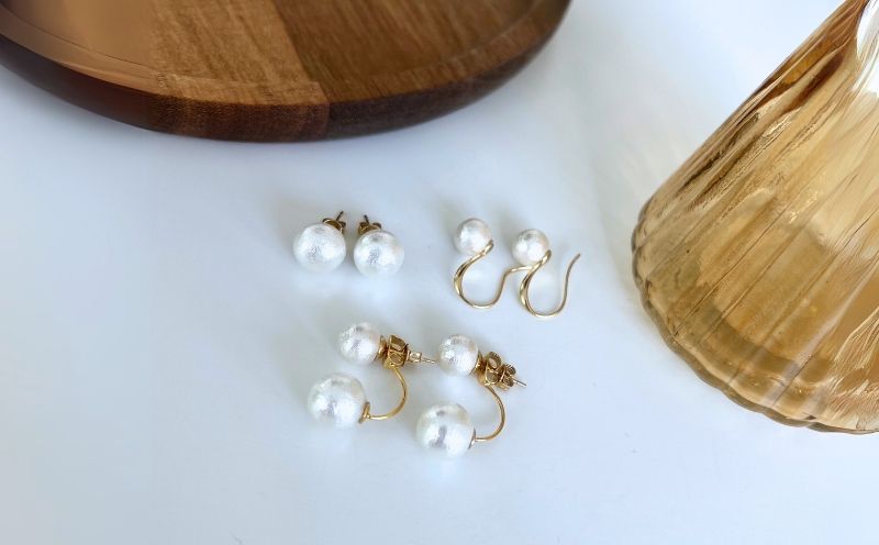 コットンパール「ホワイト」ピアス３点セット(ゴールド)|ピアス アクセサリー コットンパール パール プレゼント 入学 お祝い 卒業 贈答 ホワイト(ゴールド)	