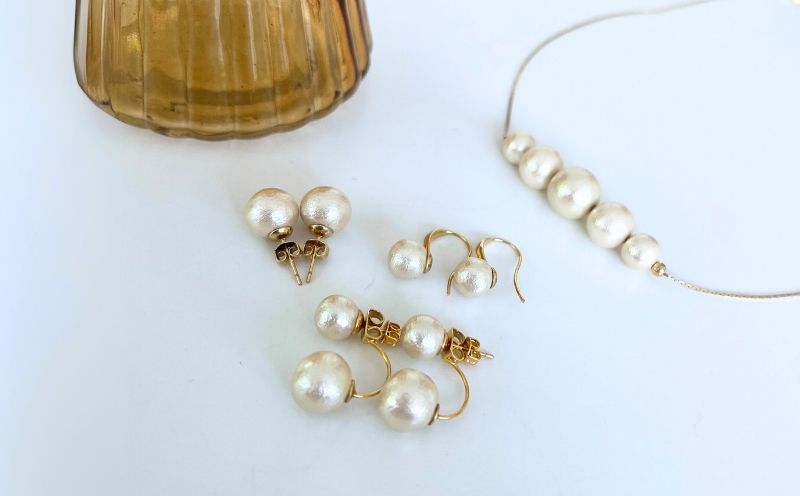 コットンパール「キスカ」ゴールドチェーンネックレスとピアス３点セット|ピアス  アクセサリー コットンパール パール プレゼント 入学 お祝い 卒業 贈答 「キスカ」ゴールドチェーンネックレスとピアス３点セット