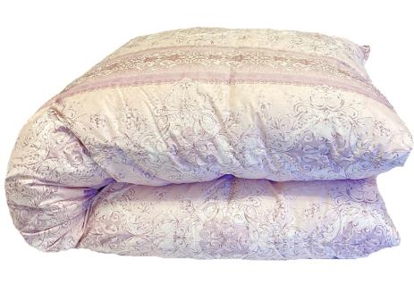 【シングル】都留市の羽毛掛け布団　新2層式キルト　ホワイトダウン93％　ダウンパワー400以上（防ダニ・抗菌・防臭）アリエス（ピンク系）