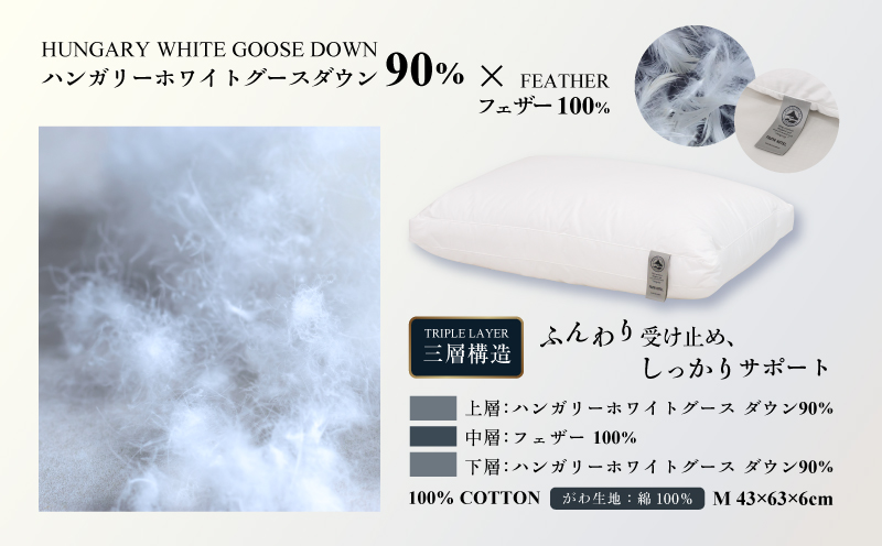 【富士屋ホテル】トリプルレイヤー ダウンピロー M：スタンダードサイズ［三層式羽毛枕］×国産シルクピローケース