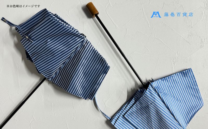 【藤巻百貨店】Ramuda 晴雨兼用 耐風折りたたみ傘 甲州織ロンドンストライプ/ネイビー