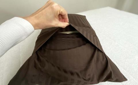 SatinStripeサテンストライプ 昼夜サテン ピロケース【Mサイズ】【ブラウン】【日本製】