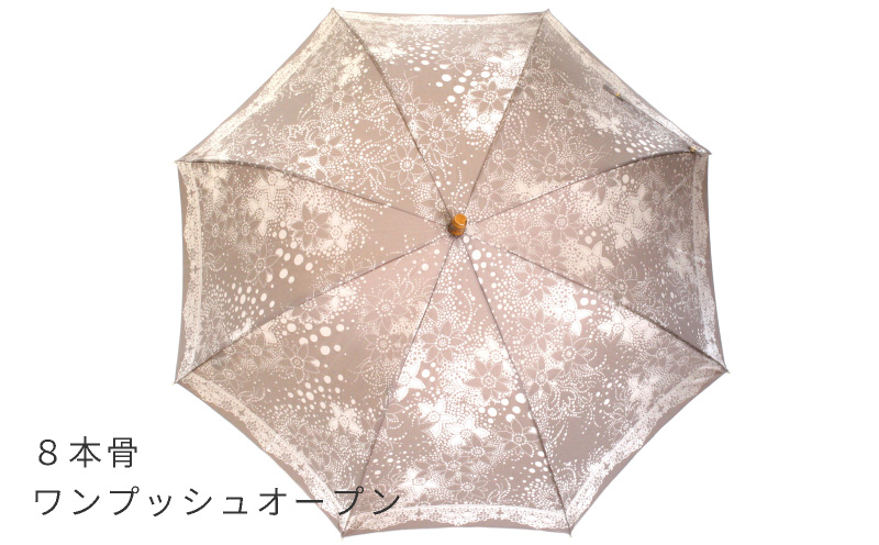 【槙田商店】晴雨兼用長傘　Kirie　ドットフラワー　モカブラウン