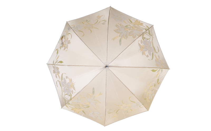 【槙田商店】晴雨兼用長傘　絵おり　百合　ベージュ