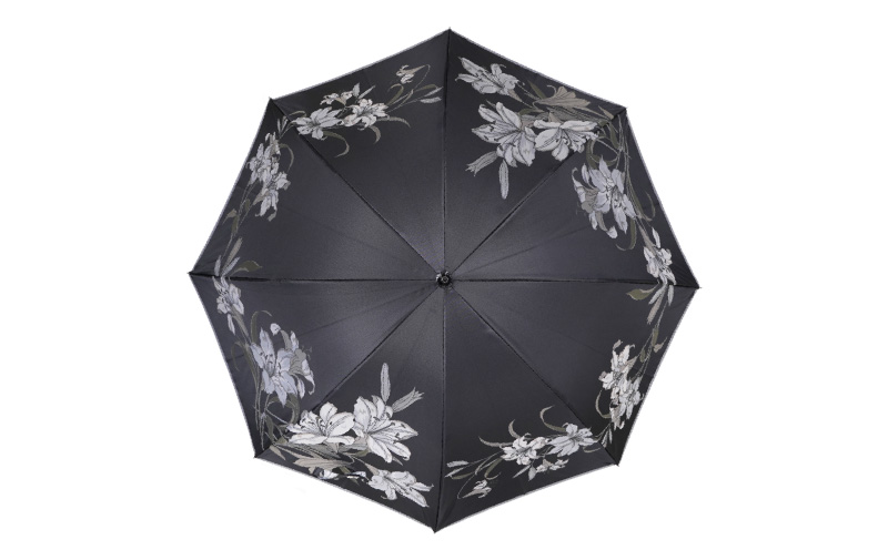 【槙田商店】晴雨兼用長傘　絵おり　百合　クロ