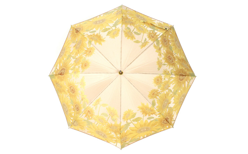 【槙田商店】晴雨兼用長傘　絵おり　向日葵　ベージュ