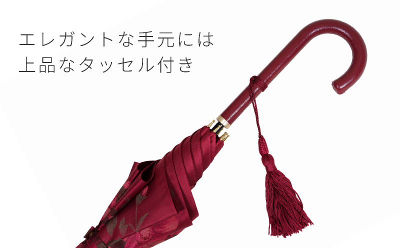 【槙田商店】晴雨兼用長傘　絵おり　大バラ　レッド