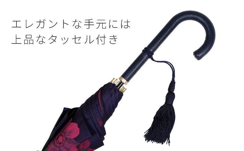 【槙田商店】晴雨兼用長傘　絵おり　大バラ　紺
