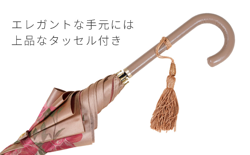【槙田商店】晴雨兼用長傘　絵おり　大バラ　ベージュ
