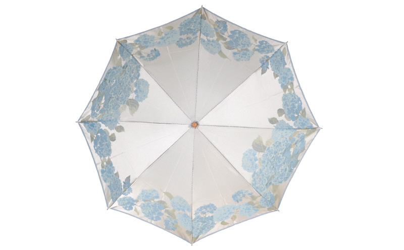 【槙田商店】晴雨兼用折りたたみ傘　絵おり　紫陽花　ベージュ