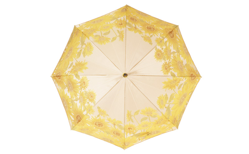 【槙田商店】晴雨兼用折りたたみ傘　絵おり　向日葵　ベージュ