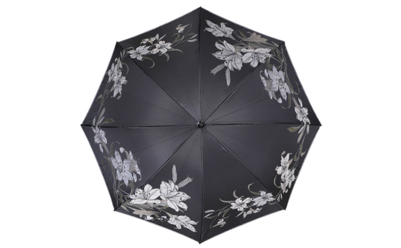 【槙田商店】晴雨兼用折りたたみ傘　絵おり　百合　黒