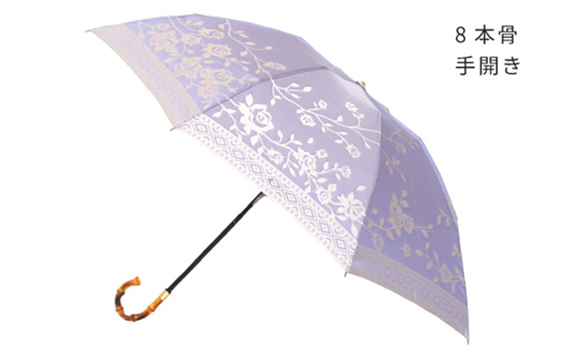 【槙田商店】晴雨兼用折りたたみ傘　kirie　バラ　ロイヤルパープル