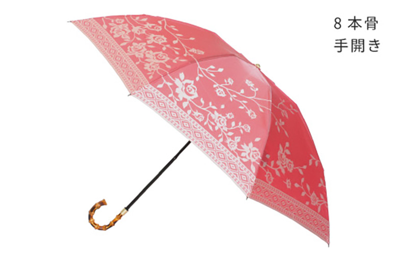 【槙田商店】晴雨兼用折りたたみ傘　kirie　バラ　フレンチレッド