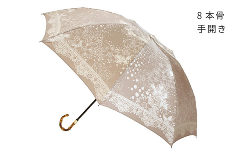 【槙田商店】晴雨兼用折りたたみ傘　kirie　ドットフラワー　モカブラウン