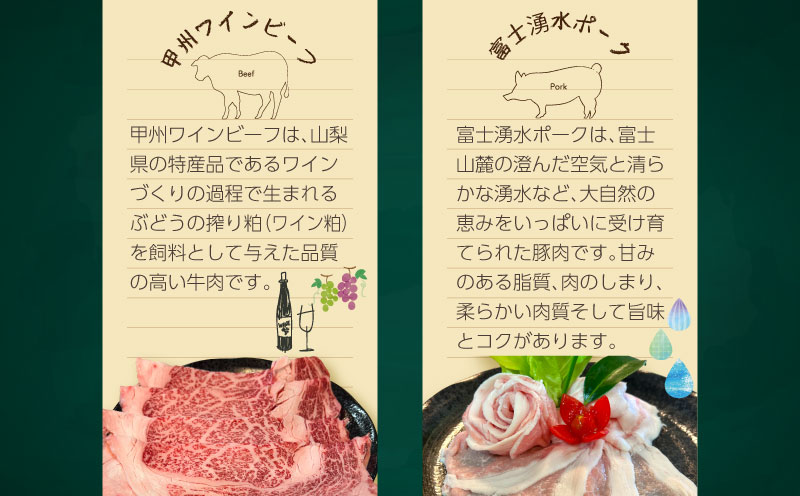 【冷凍】富士湧水ポーク・甲州ワインビーフ熟成肉 しゃぶしゃぶ堪能セット 肉 パーティー 豚肉 牛肉 鍋 お祝い 誕生日　ブタ　豚肉　牛　牛肉　熟成肉　肉　しゃぶしゃぶ　ポーク　ビーフ　湧水　富士湧水　ワインビーフ　ロース　バラ しゃぶしゃぶ堪能セット 富士湧水ポーク・甲州ワインビーフ熟成肉