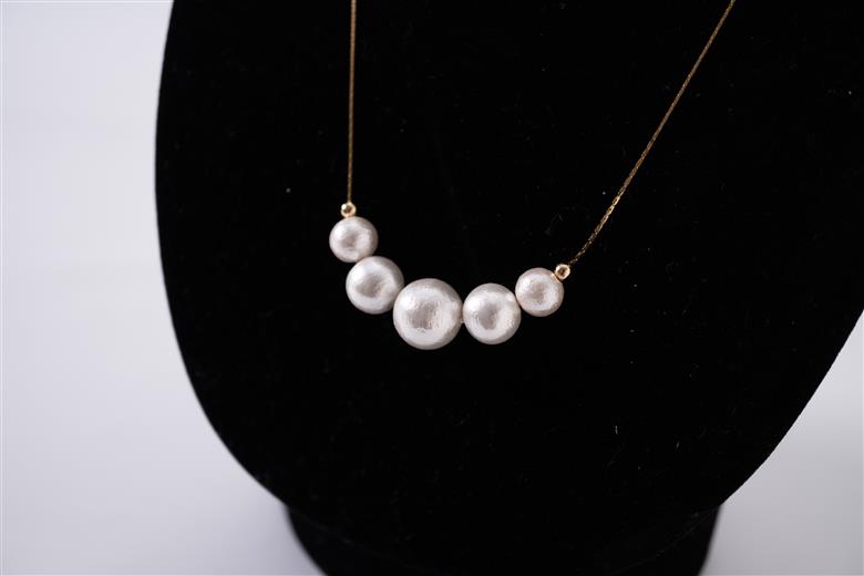 コットンパール「ホワイト」ゴールドチェーンネックレス 「ホワイト」ゴールドチェーン