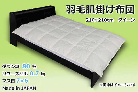 国産【羽毛布団】肌掛け　ダウン80％　210×210（クイーン）【リユース羽毛】