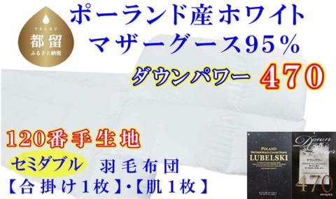 羽毛合い掛け 肌布団2枚組ポーランド産マザーグース95%セミダブル170×210cmダウンパワー470