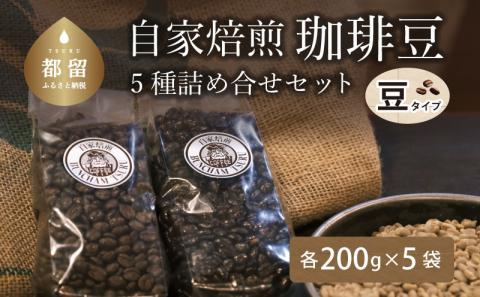 自家焙煎豆 豆のまま　５種類の詰め合わせ　コーヒー　珈琲　コーヒー豆　豆　生豆　水蒸気焙煎　焙煎　マイルドブレンド　ケニア　サントス　モカ　マンデリン　こだわり ５種類