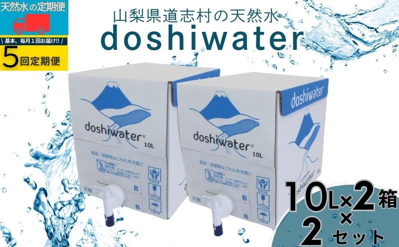 山梨　道志村の天然水　doshiwater 富士山系の大地の恵み　BIB80L(10ℓ×2箱×2セット)【5回定期】