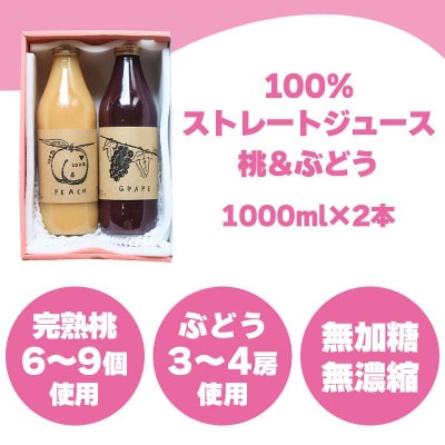 【2026年発送】山梨産桃・ぶどうのストレートジュース セット 各1000ml 無濃縮 100%