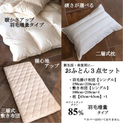 【新生活・来客用に…】お布団3点セット シングル(羽毛掛け布団・敷き布団・枕)