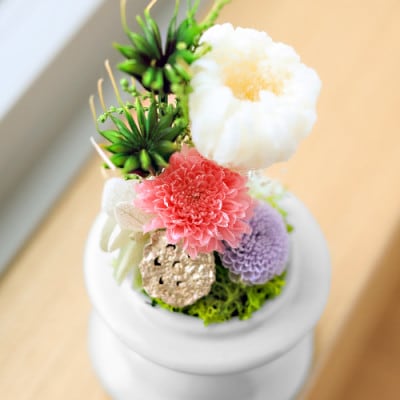 プリザーブドフラワー 仏花 ガラスドーム「寂静ピンク」 2個セット