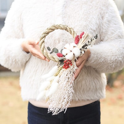 【お正月飾り】コットンフラワーとしめ縄飾りがおしゃれなモダンカラーのアレンジメント