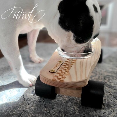 【＆CRAFTS】Pet bowls stand-2BOWLS-(Black)※名入れプレート付き