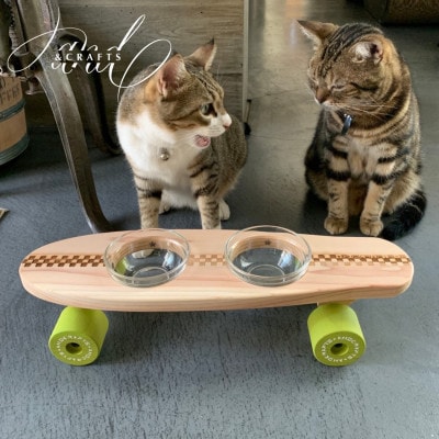 【＆CRAFTS】Pet bowls stand-2BOWLS-(Green)※名入れプレート付き