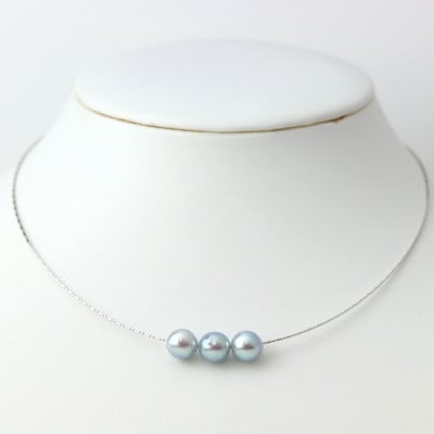 K18WGあこや真珠ナチュラルブルー8.0-8.5mmオメガタイプスルーネックレス【配送不可地域：沖縄県】