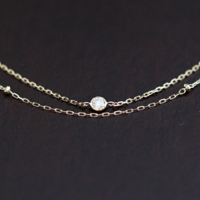 K18ダイヤモンド2連チェーンブレスレット【ダイヤ0.05ct・17cm】マグネット【配送不可地域：沖縄県】