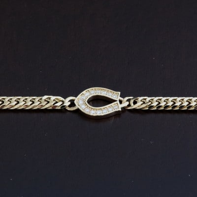 K18馬蹄ブレスレット【ダイヤ0.14ct・18cm】【配送不可地域：沖縄県】