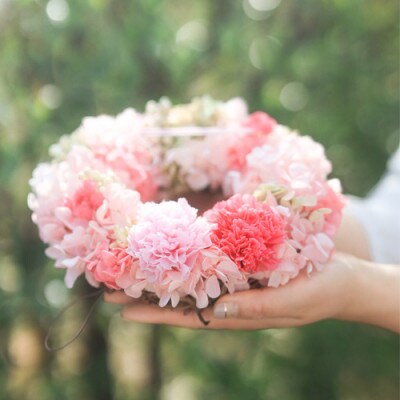 プリザーブドフラワーのカーネーションリース ピンク