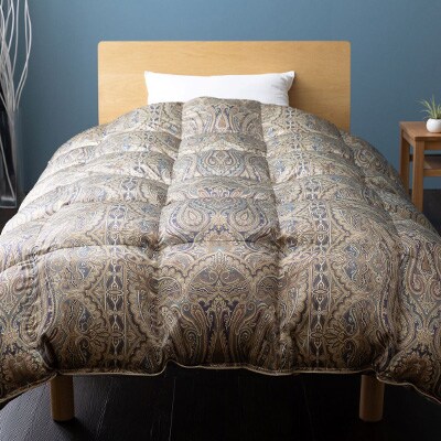 【甲州羽毛ふとん】シルク100%羽毛本掛けふとん (シングル) ブルー カバー付き　36