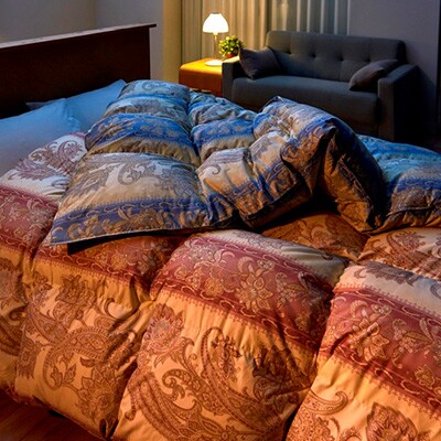 甲州羽毛本掛けふとん1枚　二層キルト　アイダーダウン95%　ブルー　(シングル)4