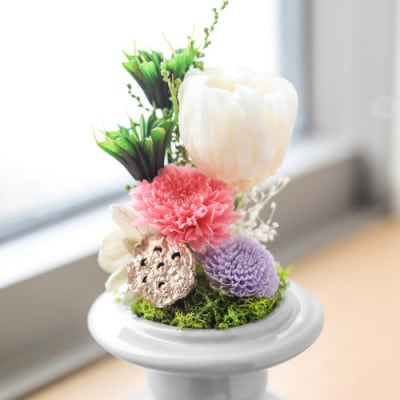 プリザーブドフラワー 仏花 ガラスドーム「寂静ピンク」 2個セット